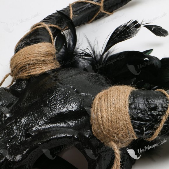 Black Devil Animal Horns Masquerade Mask Antelope Halloween Costume Party Mask - Picture 7 of 7